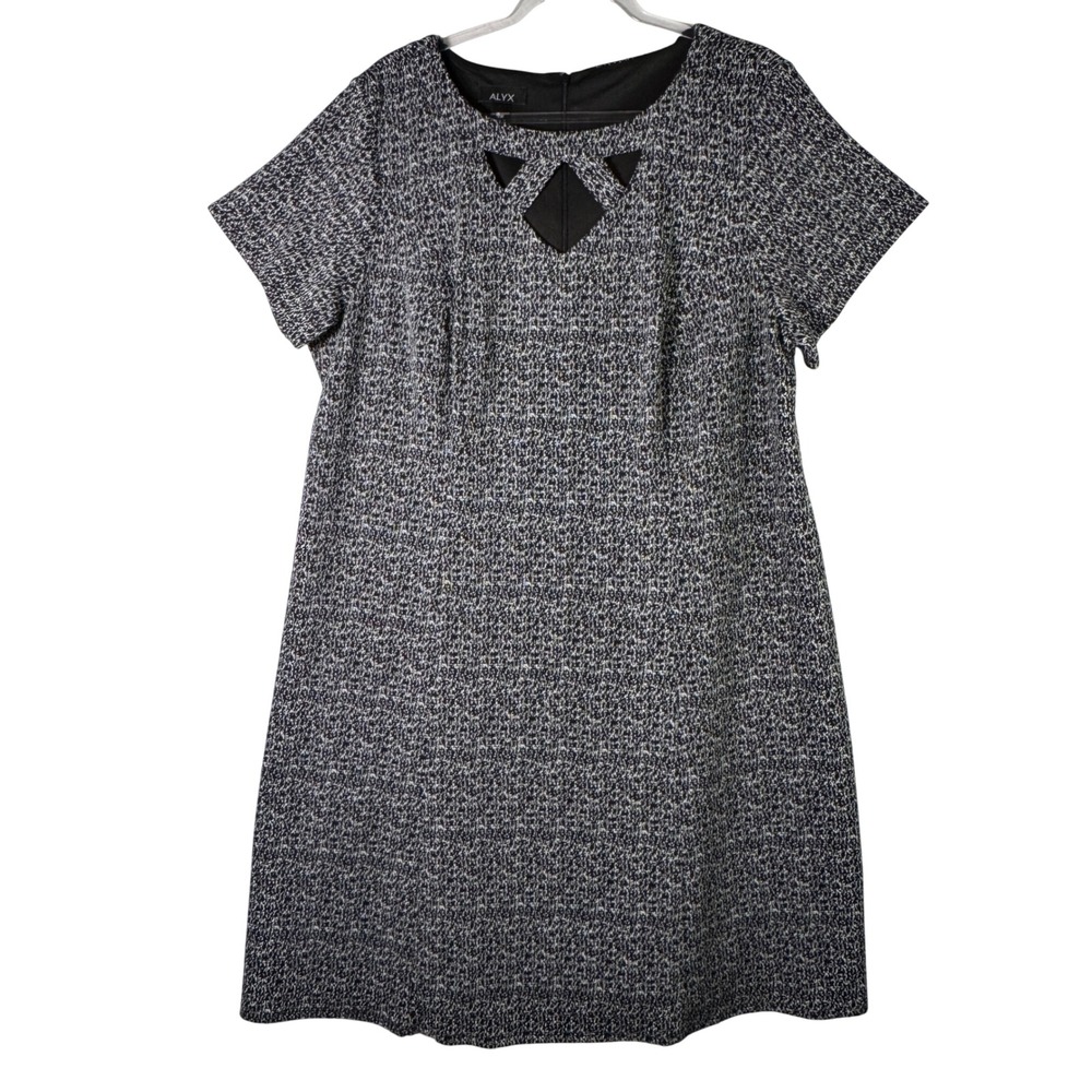 Alyx‎ Shift Dress 18W Black White Marl Tweed Cutout Neckline Plus Size Workwear
